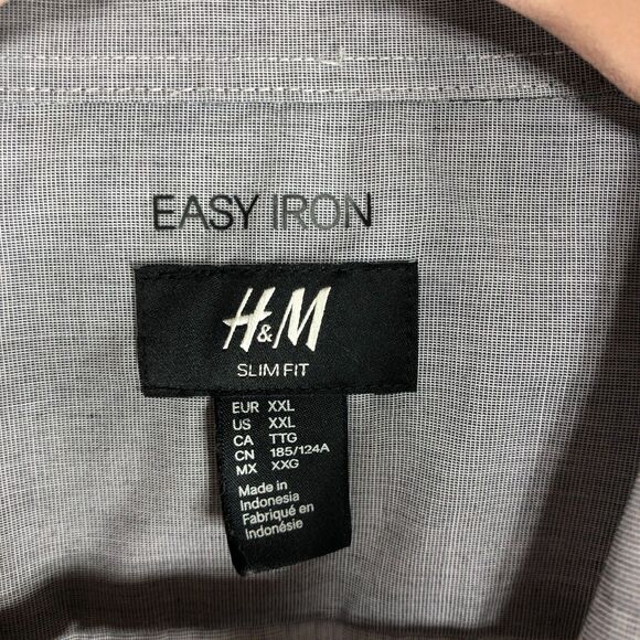 H & M Easy Iron Slim Fit Long Sleeve Dress Shirt Gray Mens Size XXL - Picture 4 of 7